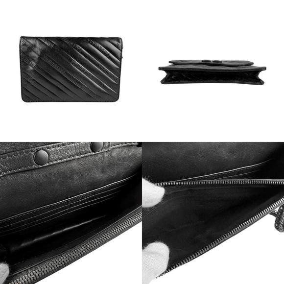 BALENCIAGA Black Leather Wallet Chain Shoulder Bag Metal Z4004 - Picture 3 of 5